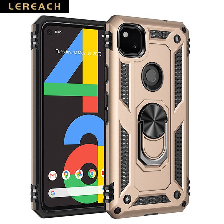 Lereach For Google Pixel 4a Mobile Phone Case TUP+PC Hard Ring Car Ring Bracket Shockproof Back Cover