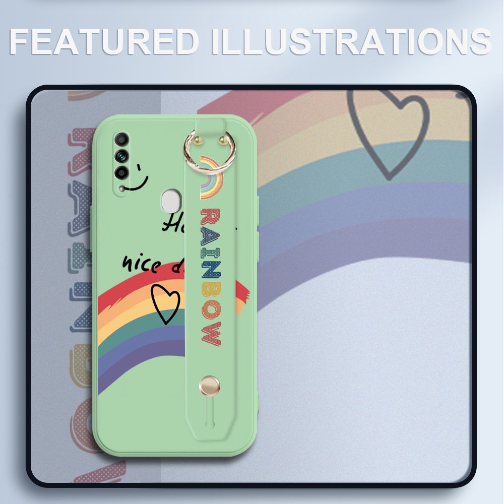 UCUC for OPPO A31 2020 Wrist Strap Case INS Style Smile Rainbow Cover Ultra Thin Anti Fall Liquid Silicone Phone Case