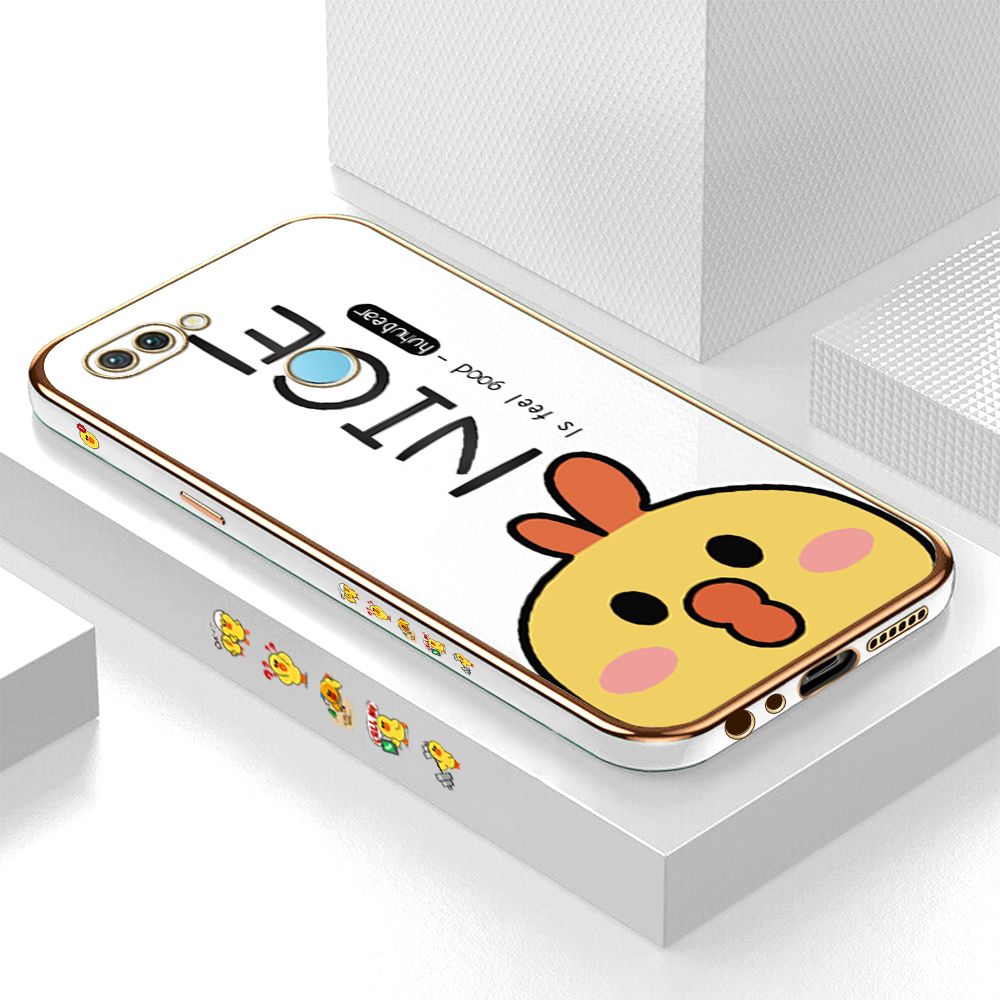 Luxury 6D Plating Case for Realme 2 Pro Cute Cartoon Chicken Side Pattern Back Cover Soft Silicone Square Frame Shiny Bling Phone Cases + Free Lanyard