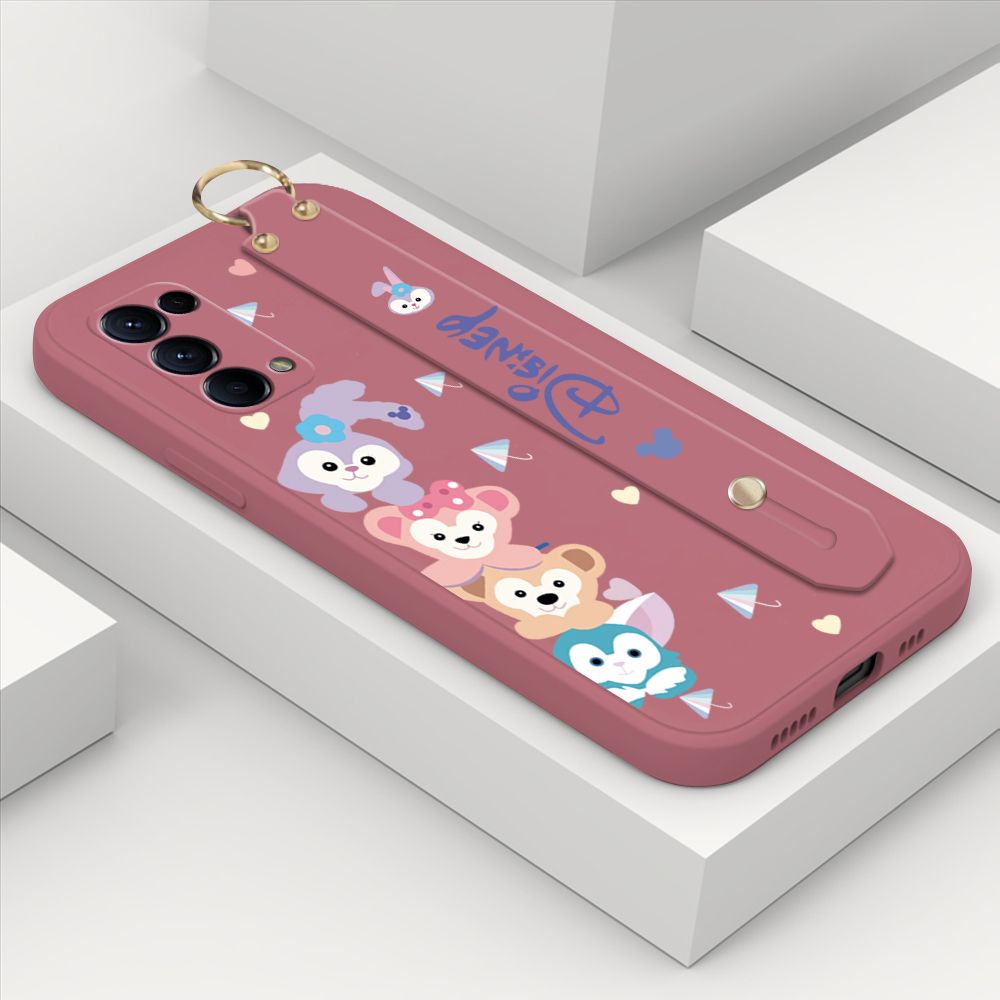 ZeroQiQi for OPPO Reno5 5G Wrist Strap Case INS Cute Style Creative Cartoon Rabbit and Fox Cover Thin Square Edge Liquid Silicone Phone Case