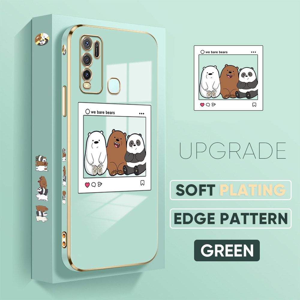 TA for Vivo Y30 / Y30I / Y50 Back Cover + Free Lanyard Bears Group Photo Luxury 6D Plating Case Side Pattern Soft Silicone Square Phone Cases