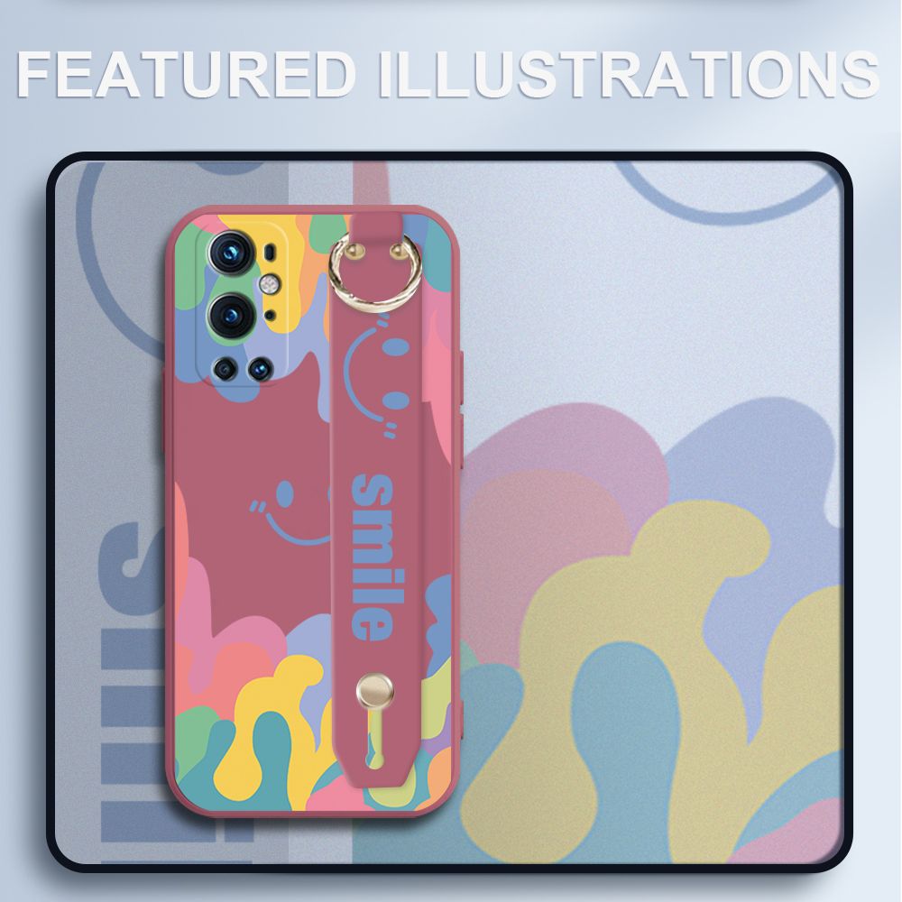 UCUC for OnePlus 9 Pro Wrist Strap Case INS Style Soft Candy Color Splash Ink Cover Ultra Thin Anti Fall Liquid Silicone Phone Case