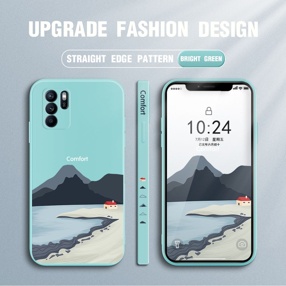 Jizetin for OPPO Reno6 Z 5G Case Mount Fuji Design Side Design Phone Case Square Edge Pattern Liquid Silicone Cases Full Cover Camera Shockproof Protective Case