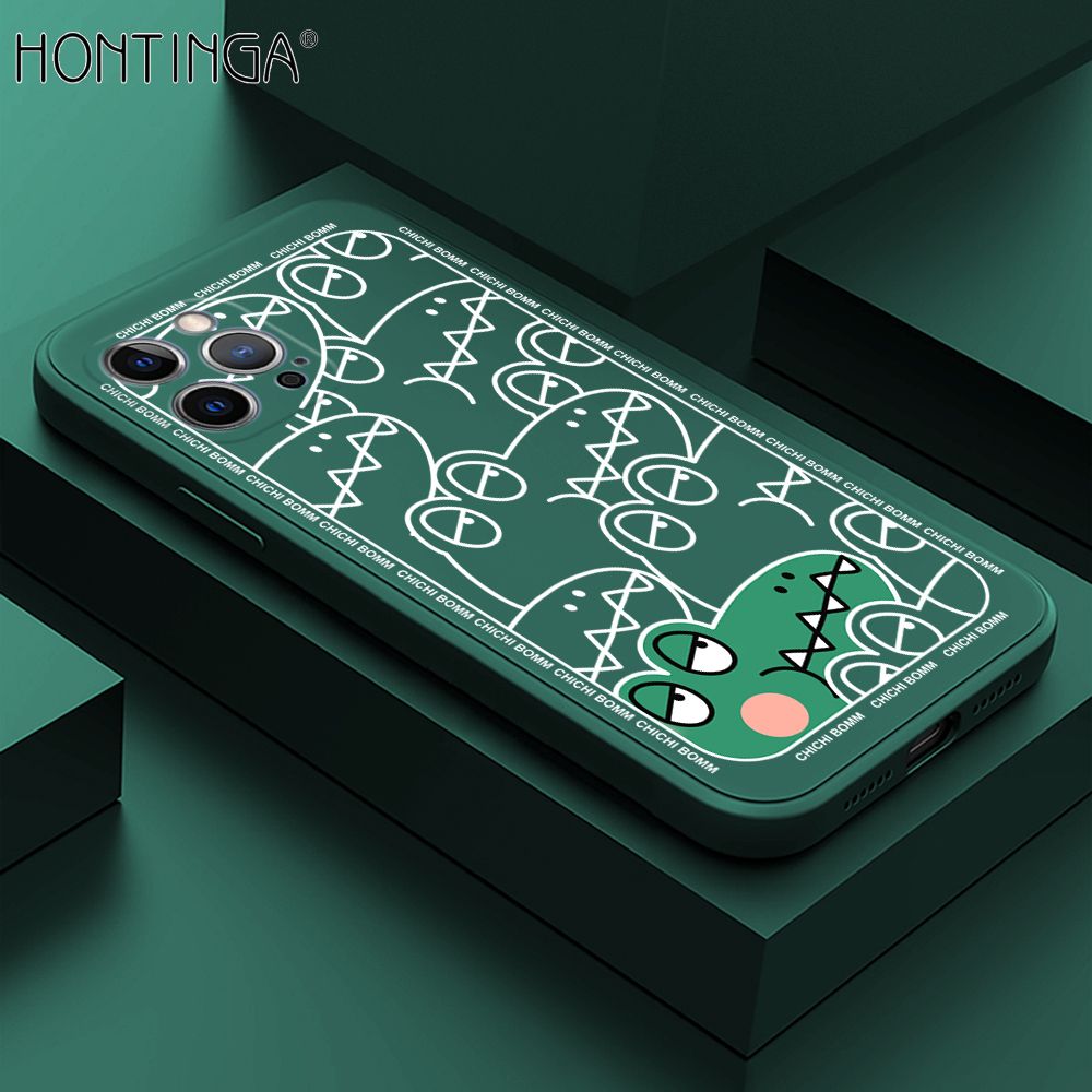 Hontinga for iPhone 12 Pro Max Case Cartoon Crocodile Alligator Phone Case Phone Case Soft Square Edge Silicone Cases Full Lens Cover Shockproof Protection Cover