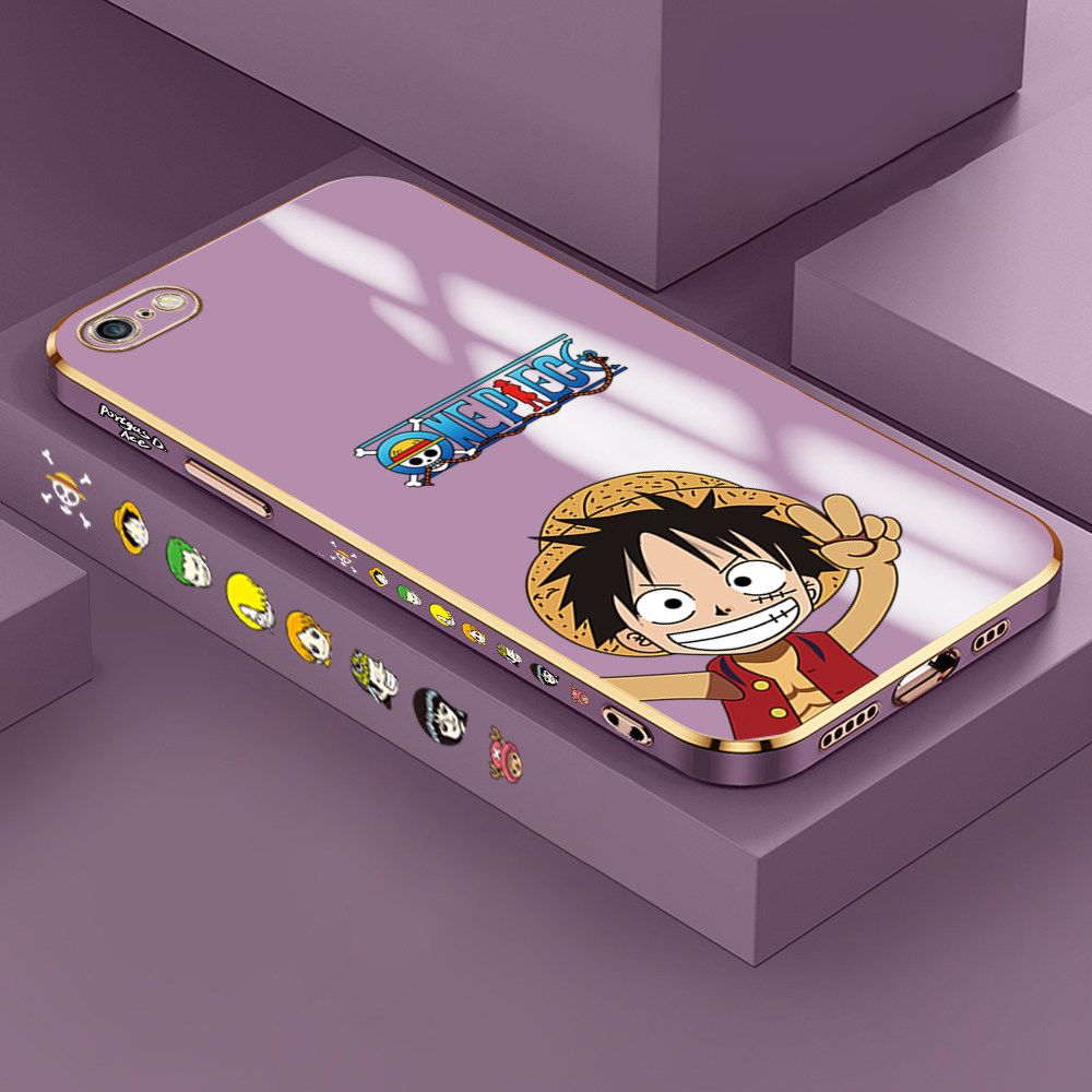 Jizetin (Free Lanyard) iPhone 6 Plus Case Happy Luffy Luxury 6D Plating Soft Casing Silicone Ultra Thin Phone Cover