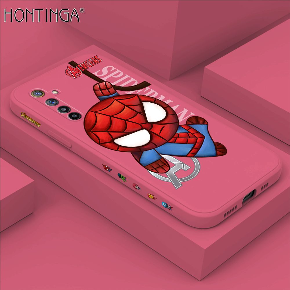 Hontinga for Realme 6 / Narzo Case Side Design Cartoon Little Spider Back Cover Soft Square Edge Pattern Liquid Silicone Trend Phone Cases