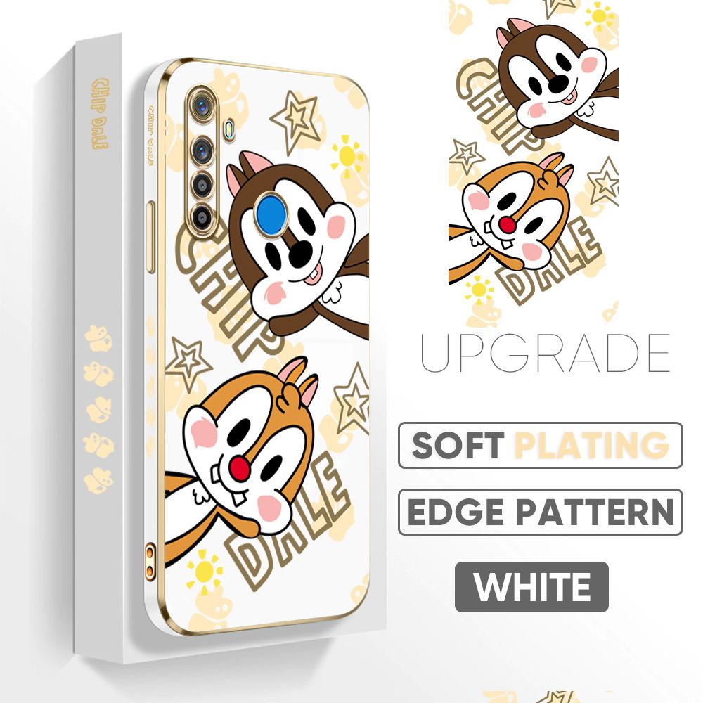 Jizetin (Free Lanyard) Realme 5 5I 5S 6I Back Cover Two Chipmunks Luxury 6D Plating Case Side Pattern Soft Silicone Square Mobile Phone Cases