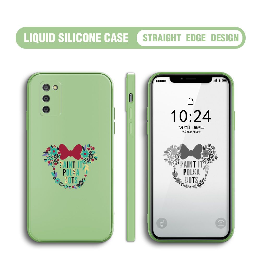 BILI for Samsung Galaxy A03S Back Cover Flowers Minnie Multicolor Liquid Silicone Phone Case Soft Square Lens Protection Phone Cases
