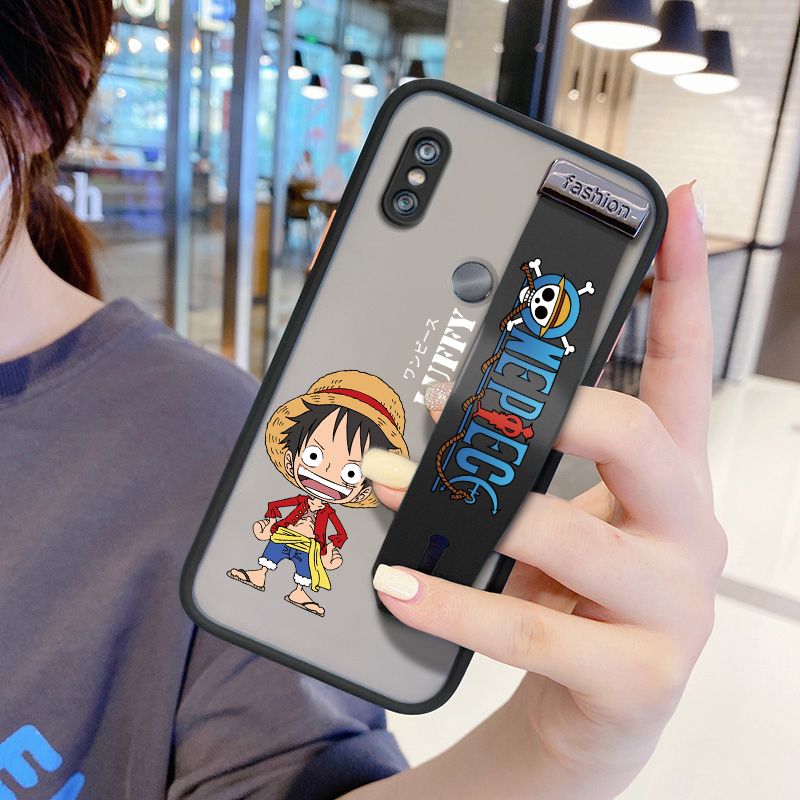 UCUC for Xiaomi Redmi Note 6 Wrist Strap Case Anime One Piece Luffy Wristband Printing Cover Shockproof Frosted Phone Case