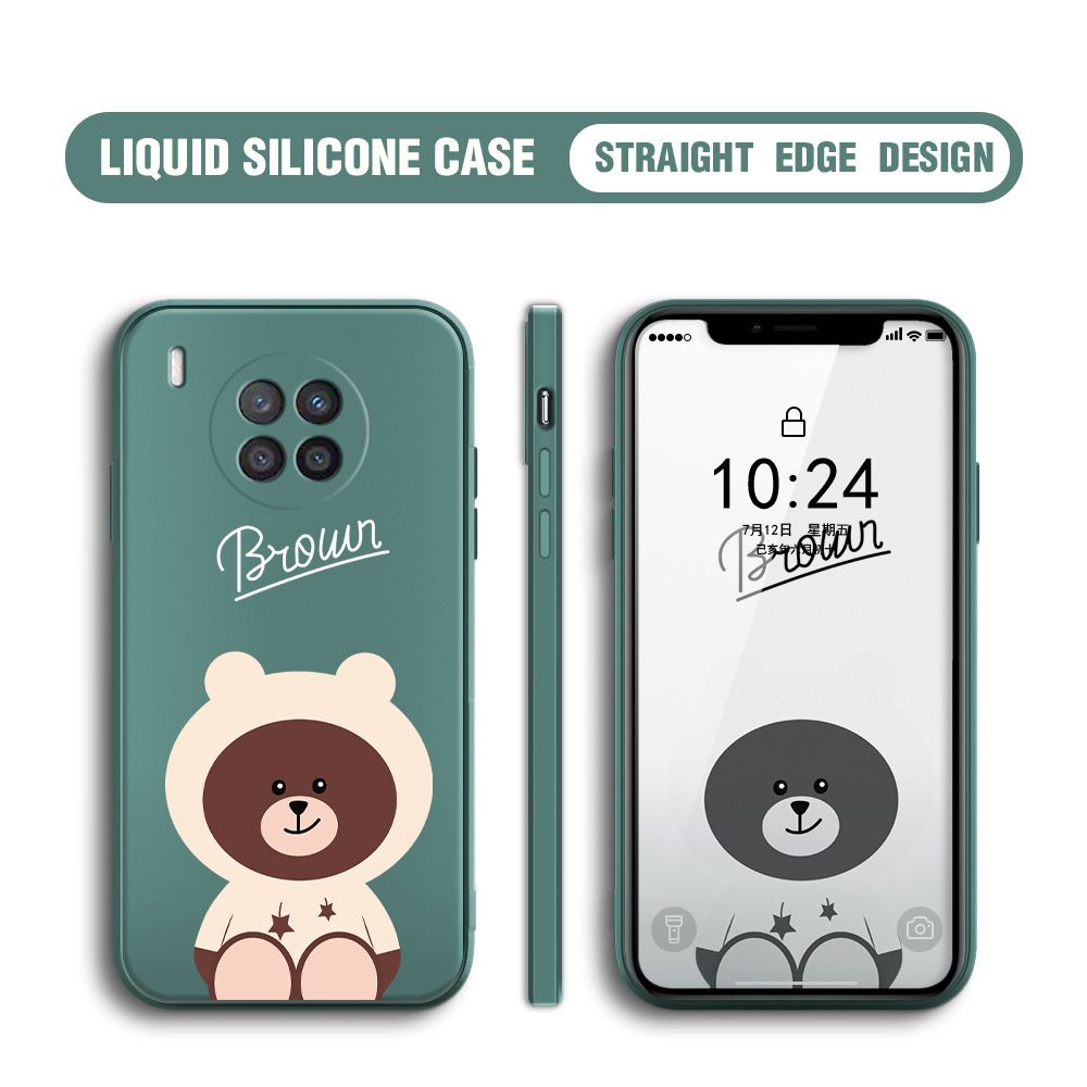 BILI for Huawei Nova 8I / Honor 50 Lite Back Cover Brown Bear Multicolor Liquid Silicone Phone Case Soft Square Lens Protection Phone Cases