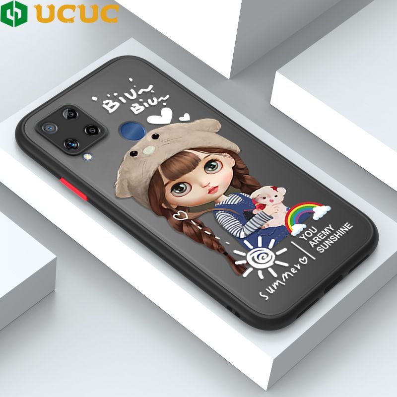 UCUC for Realme C15 / Realme C15 Qualcomm Edition Back Cover Rainbow Lovely Girls Frosted Transparent Hard Phone Case Thin Shockproof Full Cover Camera Protect Case