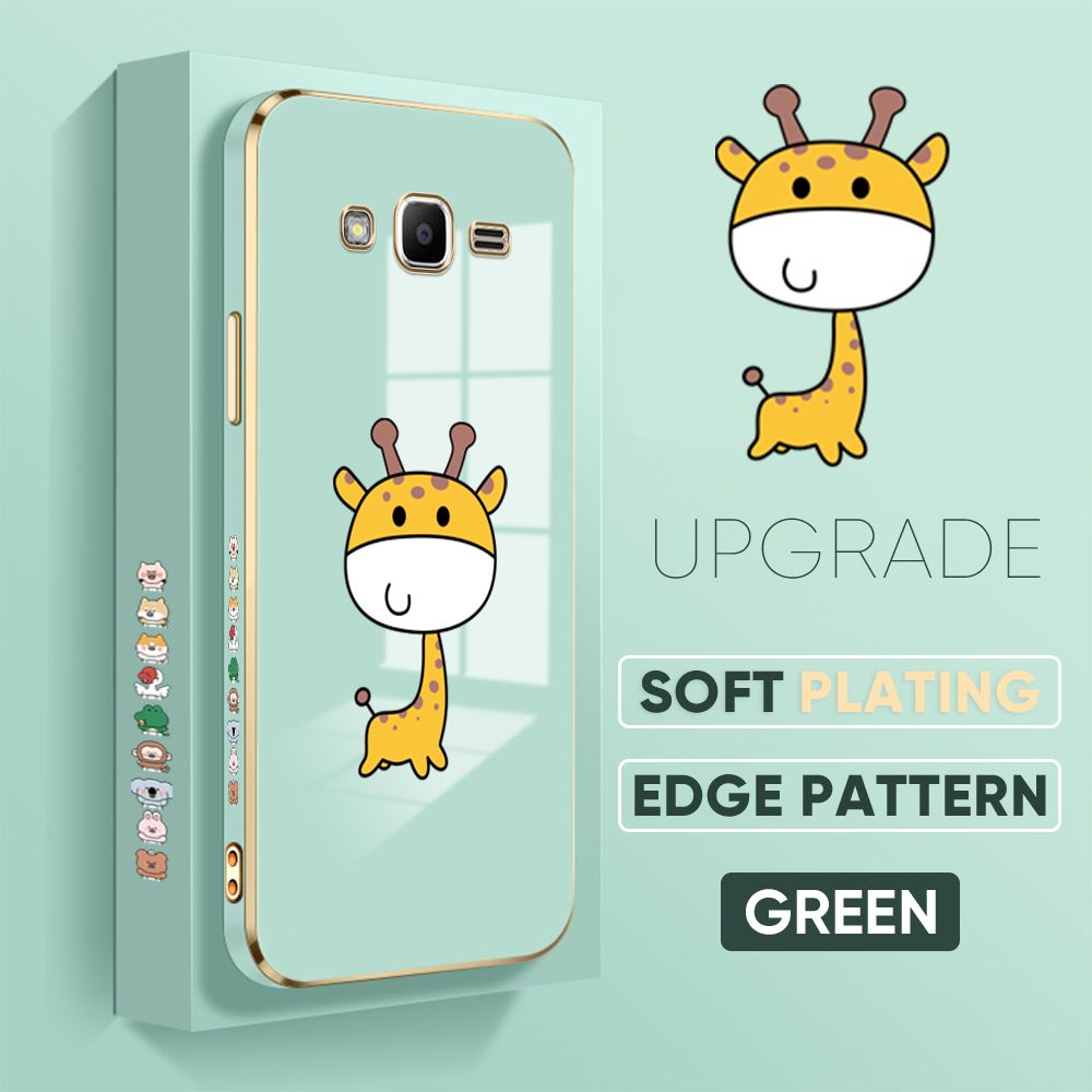 Jizetin (Free Lanyard) Samsung Galaxy J2 Prime Back Cover Mini Giraffe Luxury 6D Plating Case Side Pattern Soft Silicone Square Phone Cases