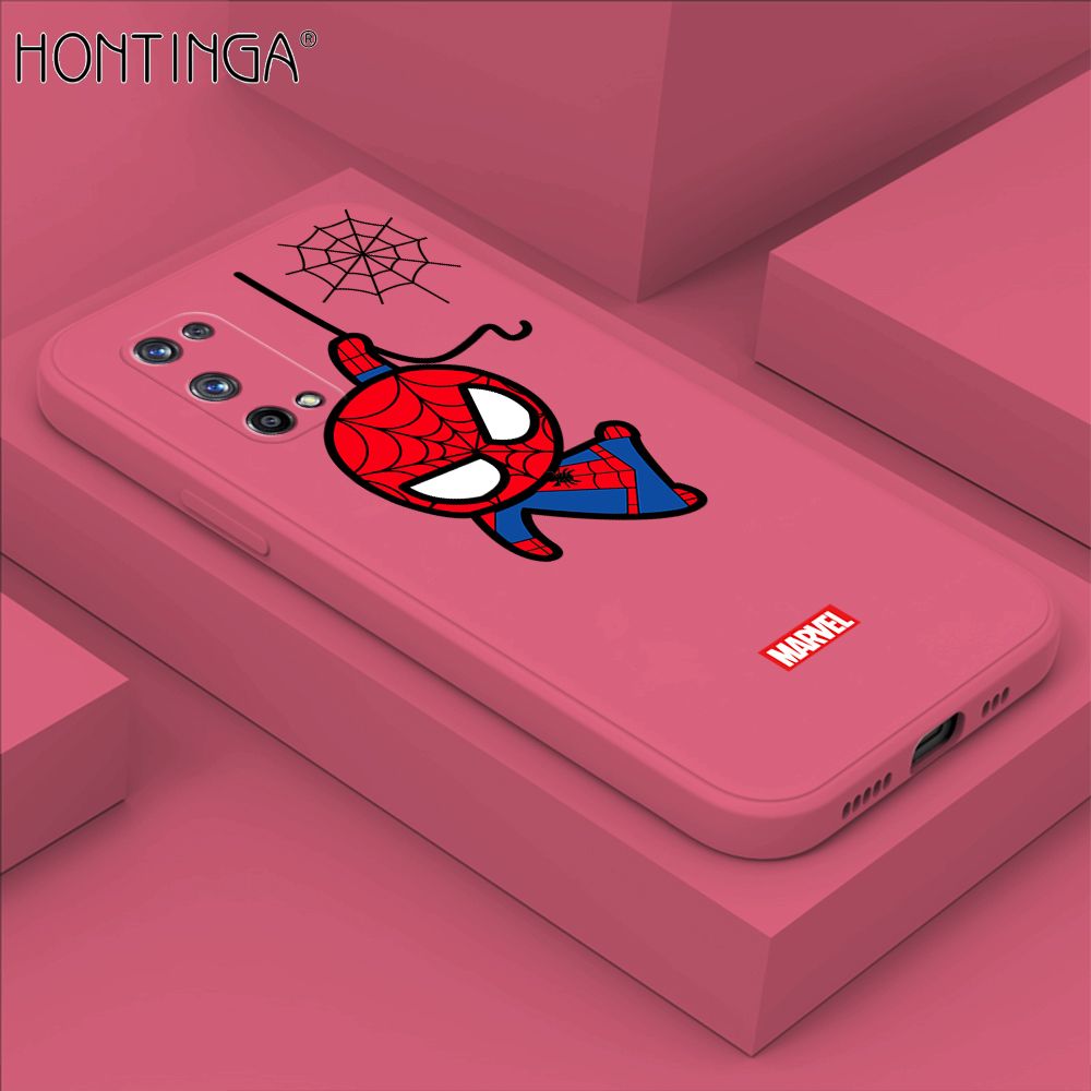 Hontinga for Realme X7 Pro Case Cute Marvel Avengers Cartoon Spiderman Spider Man Phone Case Square Edge Silicone Cases Full Lens Cover Shockproof Protection Case