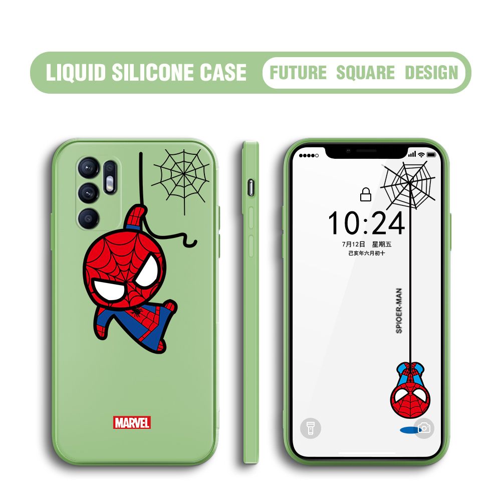 BILI for OPPO Reno6 Back Cover Little Spiderman Multicolor Liquid Silicone Phone Case Soft Square Lens Protection Phone Cases
