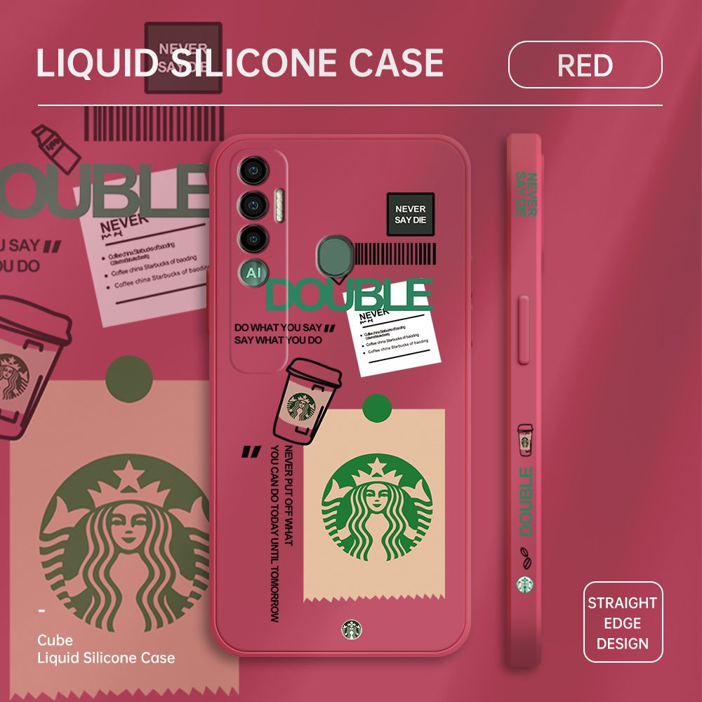Jizetin for Tecno Spark 7 Pro / Camon 17 Back Cover Creative Coffee Side Design Soft Square Liquid Phone Case Full Camera Shockproof Protection Silicone Phone Cases