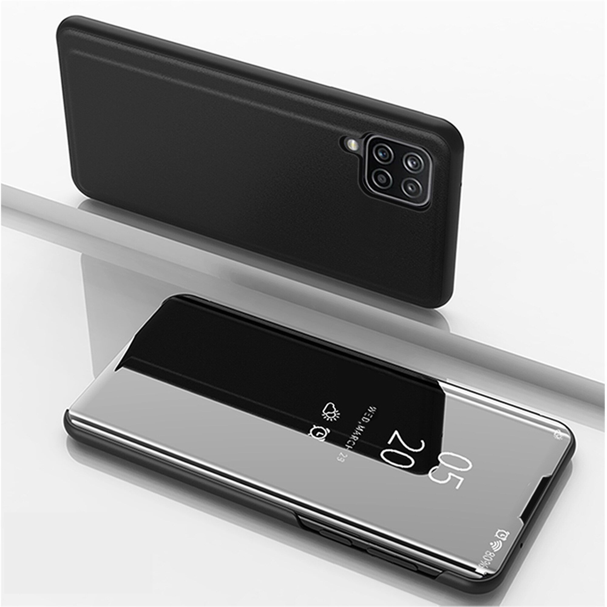 For Samsung Galaxy A22 Mirror Plating Hard PC -PU Leather Semi-transparent Standing View Case Cover Mirror Plating Hard PC -PU Leather Semi-transparent Standing View Case Cover