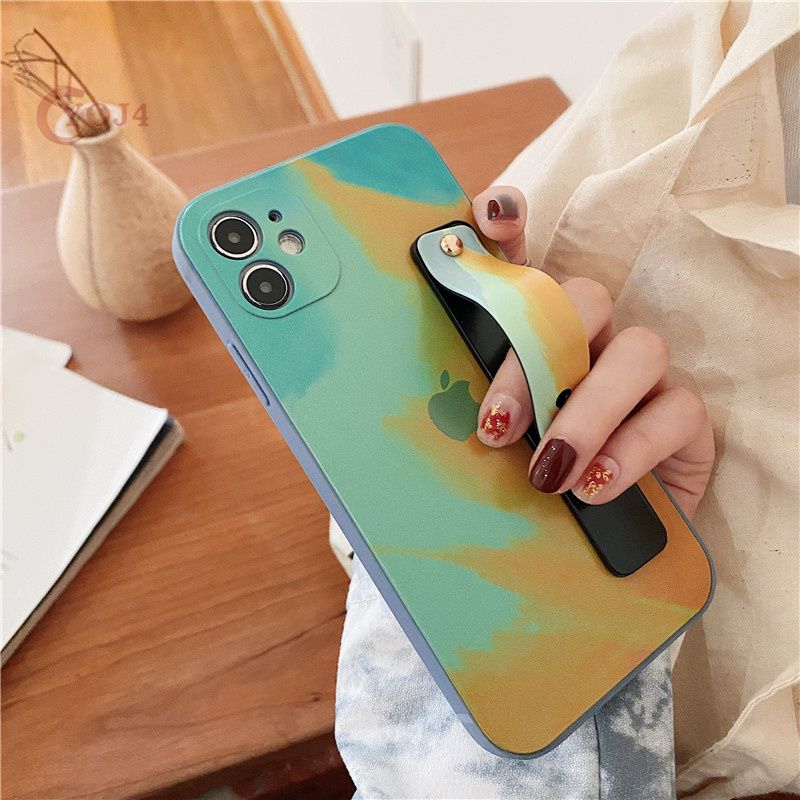 Casing VIVO Y20i Y20 Y12s Y11  Y12 Y15 Y17 Y19 S1 V15 Pro Y91c Y85 V20 Pro V9 Watercolor Casing Soft Silicone Matte Case with Wrist Strap Holder yoj4