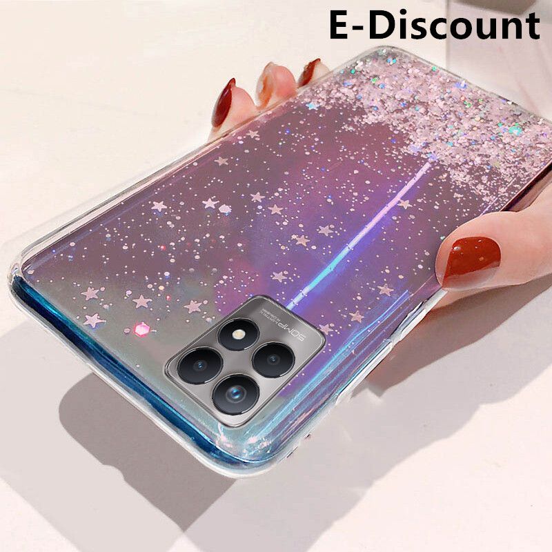 For Realme 8i Case Glitter Silicone Soft Cases Starry Sky String Glitter Transparent Space Stars Moon Realme8i Back Cover