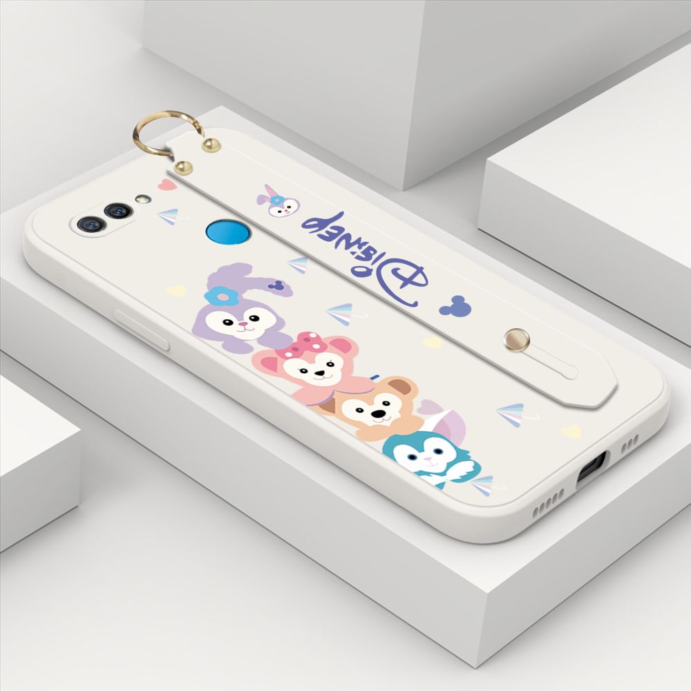 ZeroQiQi for OPPO A12 Wrist Strap Case INS Cute Style Creative Cartoon Rabbit and Fox Cover Thin Square Edge Liquid Silicone Phone Case
