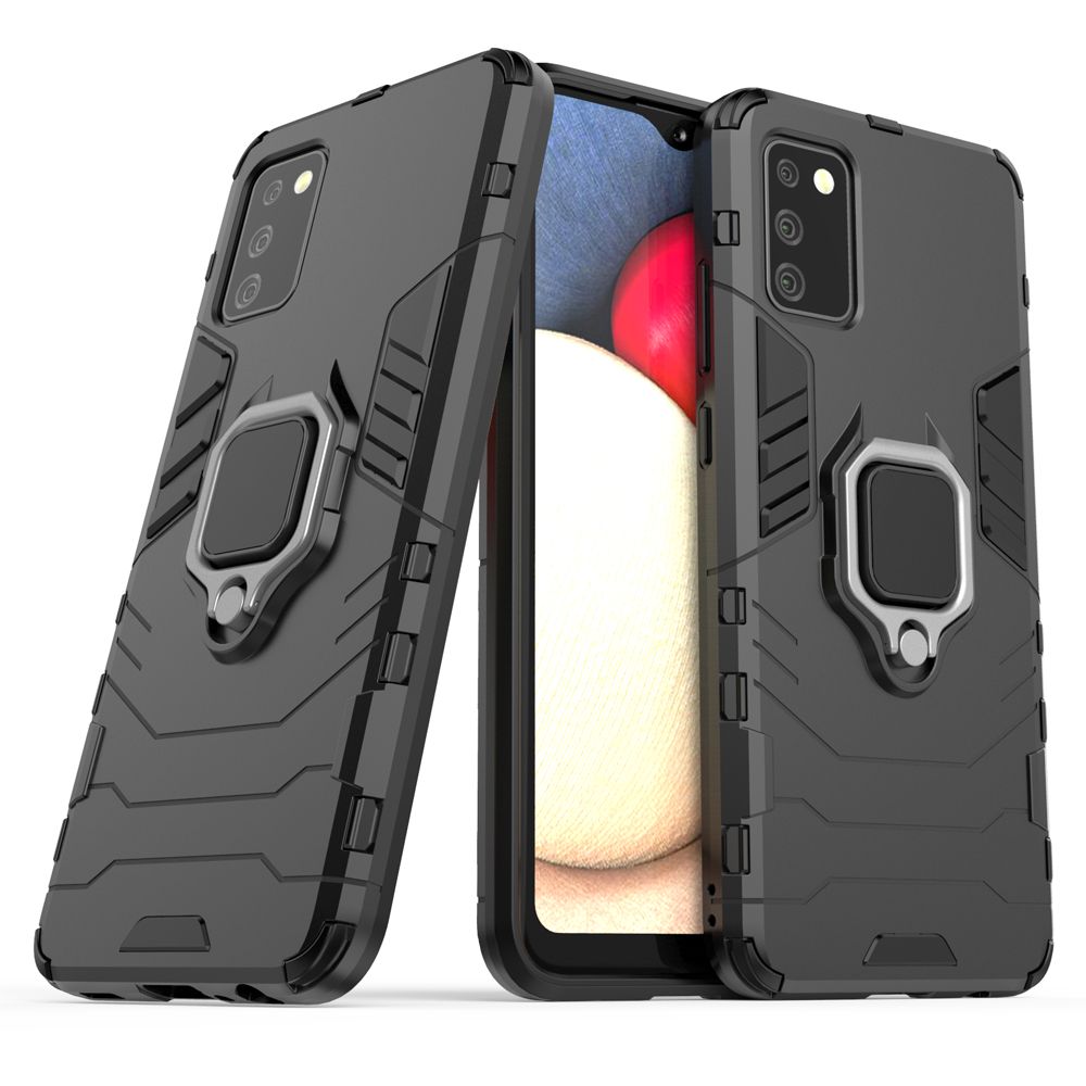 For Samsung Galaxy A02s Soft TPU + Rugged PC Dual-Combination Rotating Ring Bracket Protective Case Compatible
