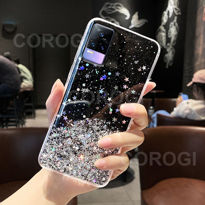 For Vivo V21E Cover Fashion Shiny Glitter Starry Space Girls Slim Phone Case Clear Soft TPU Silicone Bumper Shockproof Protective Back Cover