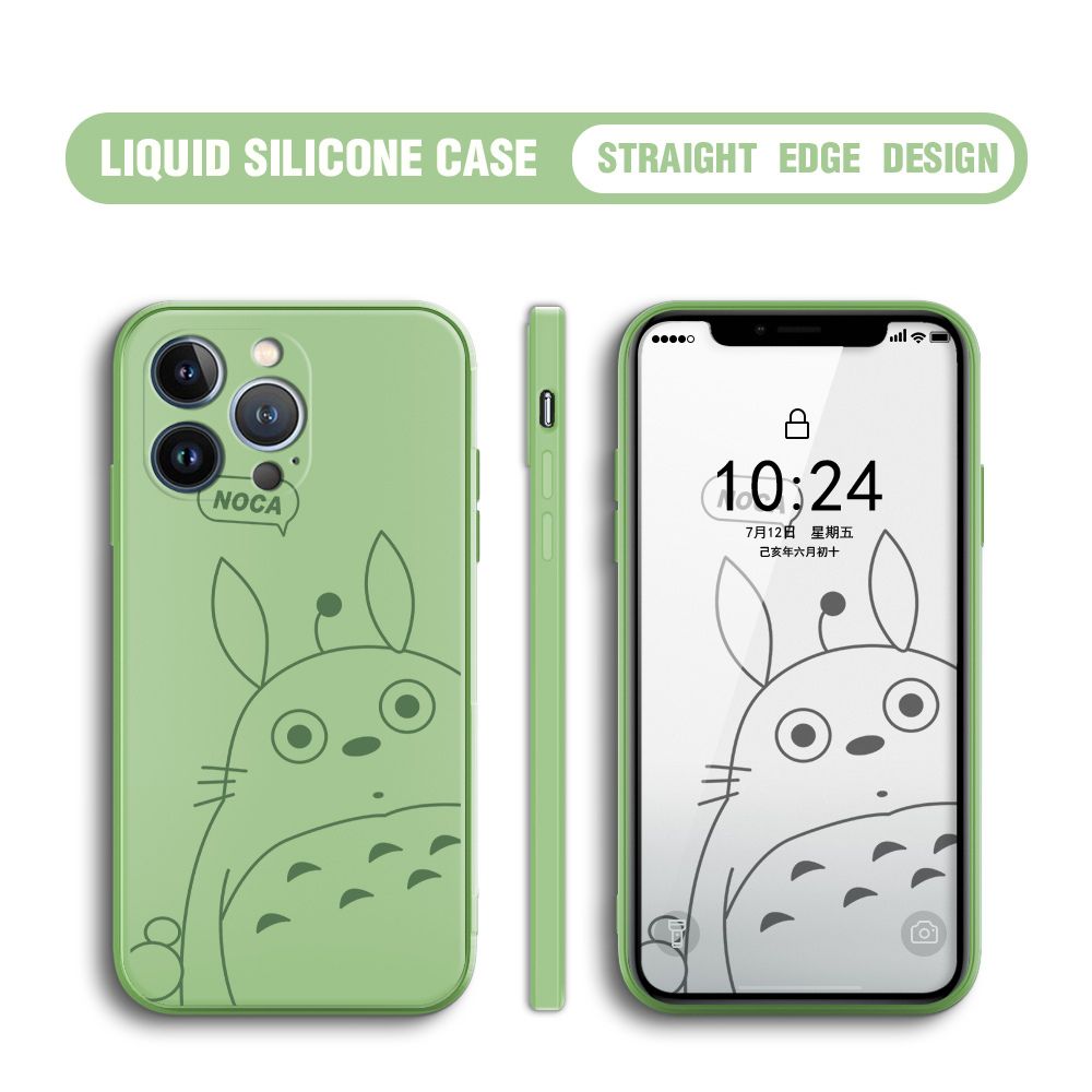BILI for iPhone 13 Pro Back Cover Lovely Totoro Multicolor Liquid Silicone Phone Case Soft Square Lens Protection Phone Cases