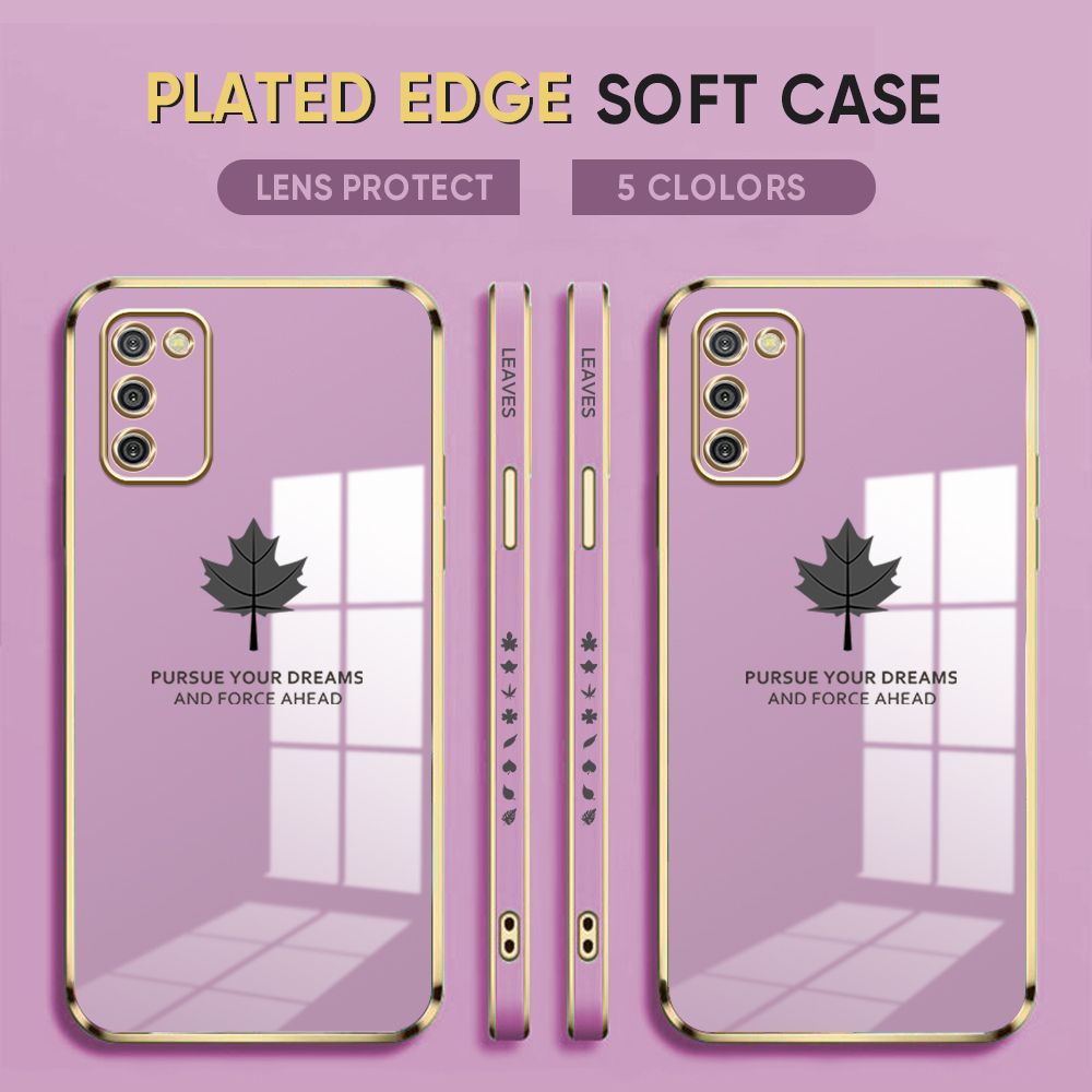 Luxury 6D Plating Case for Samsung Galaxy A02S M02S Back Cover Maple Leaf Side Pattern Soft Silicone Square Phone Cases