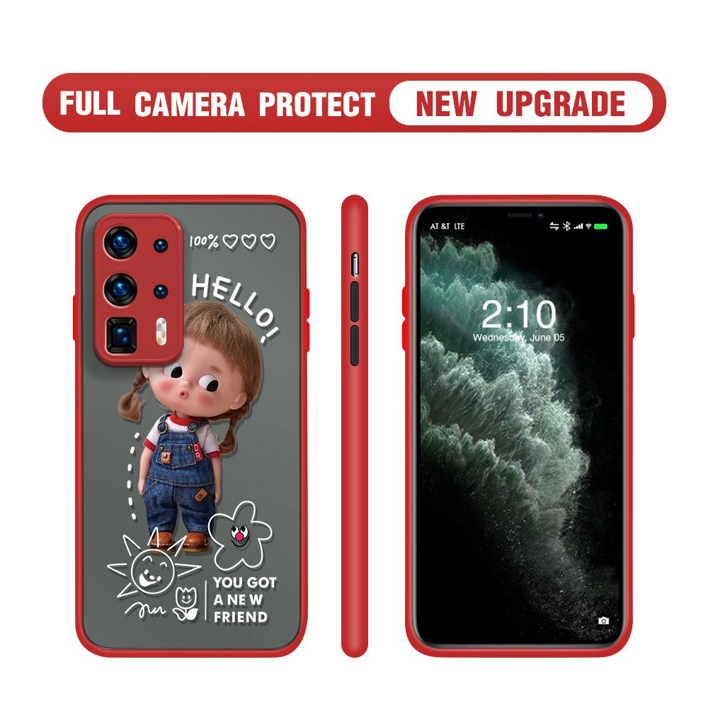 Hontinga for Huawei P40 Pro Plus Case Cute Cartoon Little Girl Cover Camera Shockproof Protection Case Edge Frosted Transparent Phone Cover