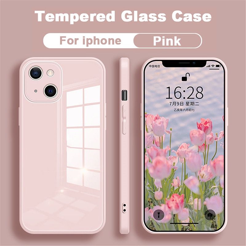 YYDS Luxury Square Tempered Glass Phone Case For iPhone 13 11 12 Pro Max Mini  XS XR X 7 8 Plus SE 2020 Silicone Hard Back Cover