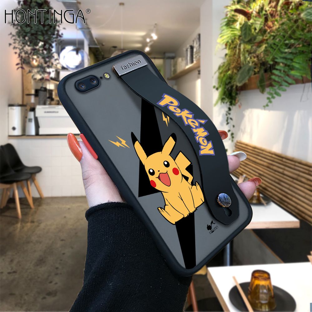 Hontinga for OnePlus 5 Back Cover With Wristband Cartoon Pikachu Phone Casee Full Lens Protection Thin Frosted Cases