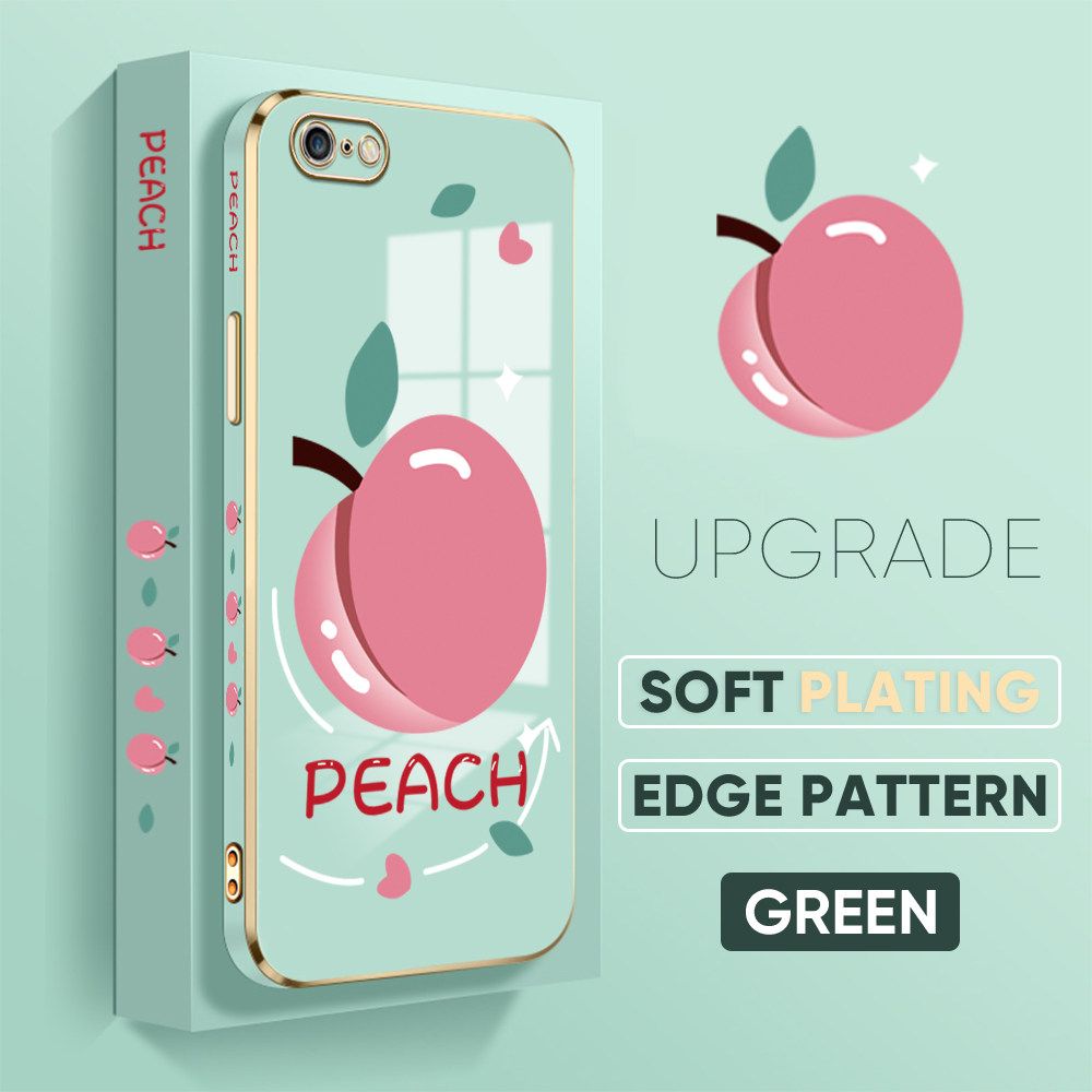 TA for iPhone 6 Plus / 6S Plus Back Cover Shiny Peach Luxury 6D Plating Case Side Pattern Soft Silicone Square Phone Case