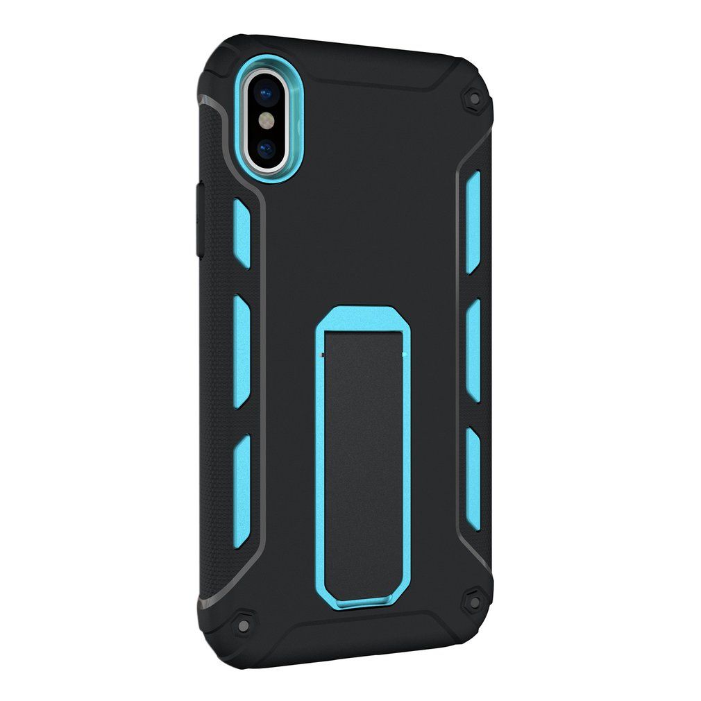 Mobile Phone Protective Case Shockproof For Iphonex With Support Stand Bracket Black & Blue