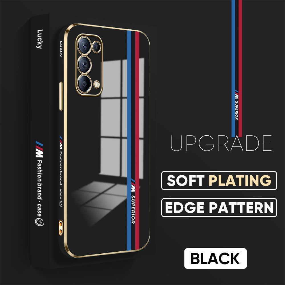 Jizetin (Free Lanyard) OPPO Reno5 4G Reno5 5G Back Cover Car Track Luxury 6D Plating Case Side Pattern Soft Silicone Square Mobile Phone Cases