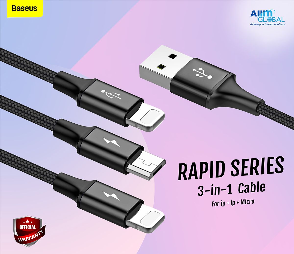 Baseus Rapid Series 3-in-1 Cable Micro+Dual Lightning 3A (1.2M)