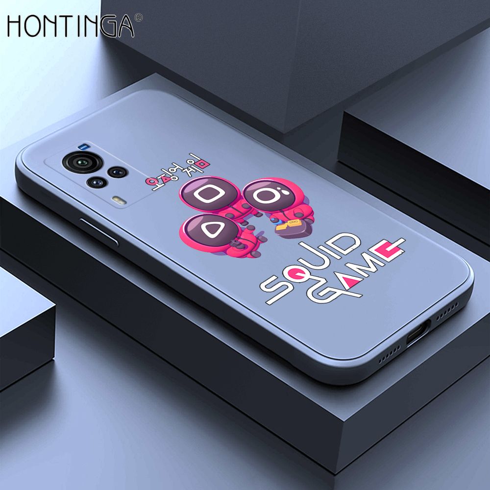 Hontinga for Vivo X60 Pro 5G Case Cute Cartoon Cute Squid Character Phone Cover Square Liquid Silicone Shockproof Phone Protective Case