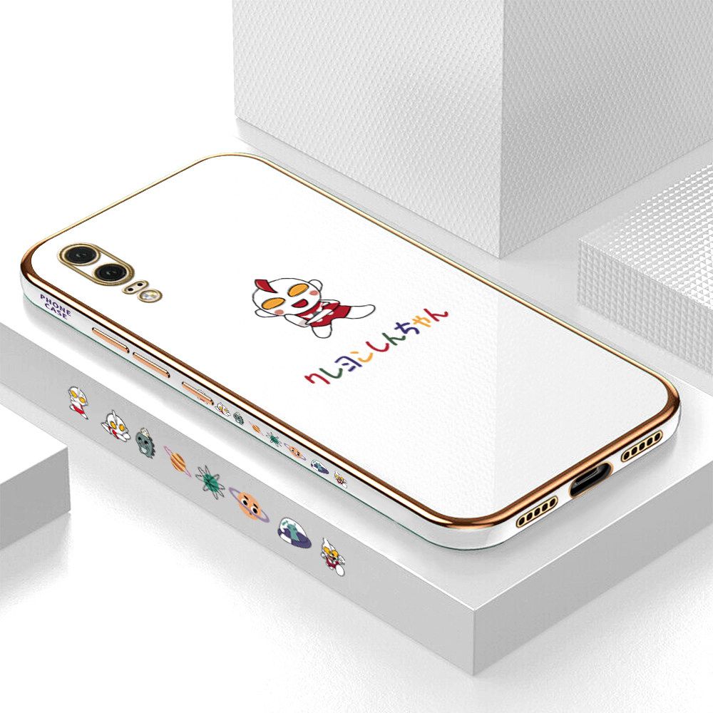 Luxury 6D Plating Case for Huawei P20 Cute Cartoon Side Pattern Back Cover Soft Silicone Square Frame Shiny Bling Phone Cases + Free Lanyard