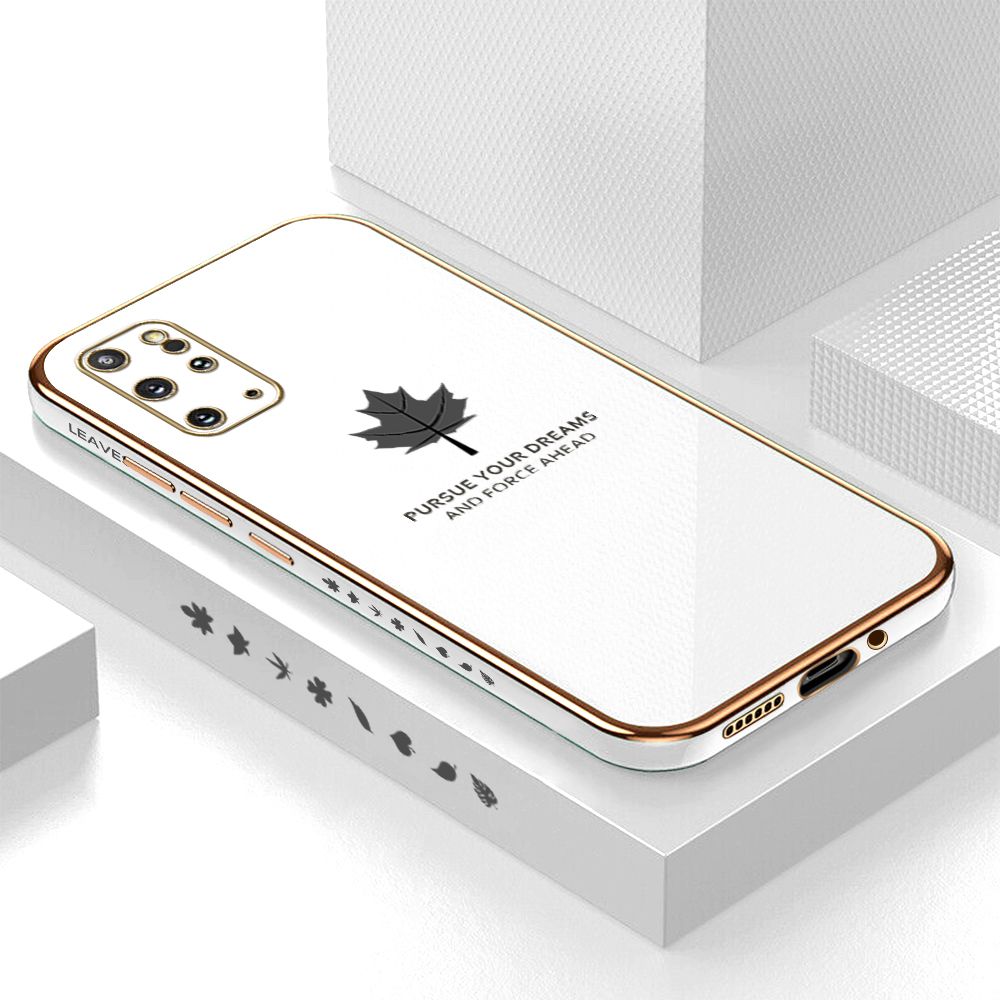 ZeroQiQi for Samsung Galaxy S20 Plus Back Cover Maple Leaf Luxury 6D Plating Case Side Pattern Soft Silicone Square Phone Cases + Free Lanyard