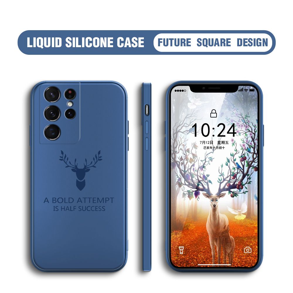 Hontinga for Samsung Galaxy S21 Ultra 5G Case Soft Silicone Square ELK Deer Reindeer Phone Cases Full Cover Camera Shockproof Protection Rubber Case