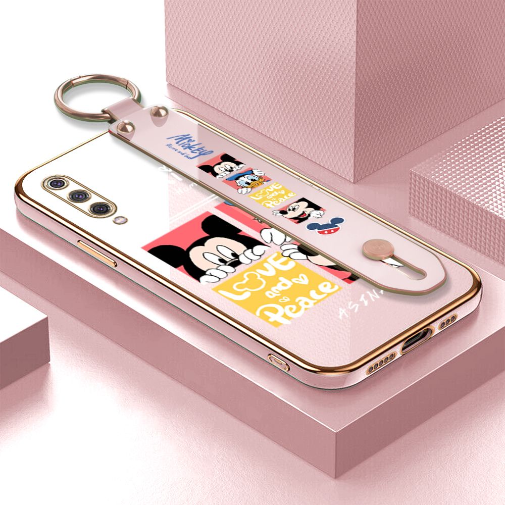 Jizetin for Xiaomi 9 Back Cover Lovely Mouse Luxury 6D Plating Wrist Strap Phone Cases Soft Silicone Square Mobile Phone Case