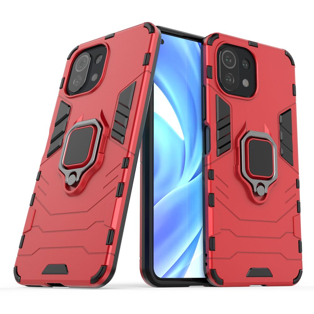 For Xiaomi Mi 11 Lite Soft TPU + Rugged PC Dual-Combination Rotating Ring Bracket Protective Case Compatible