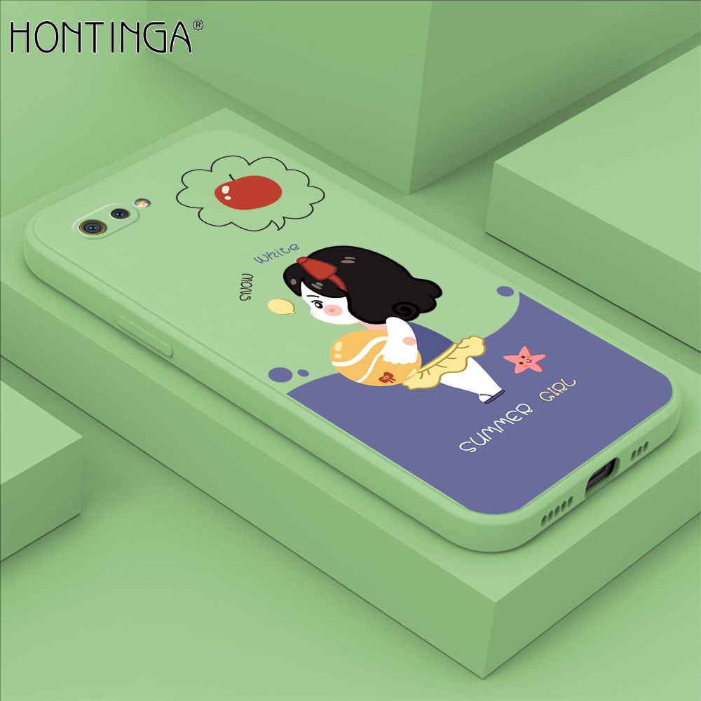 Hontinga for Realme C2 Case Cute Cartoon Girl Phone Case Phone Case Soft Square Edge Silicone Cases Full Lens Cover Shockproof Protection Cover