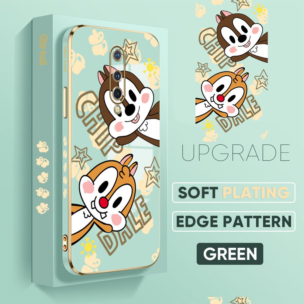 Jizetin (Free Lanyard) OnePlus 8 Back Cover Two Chipmunks Luxury 6D Plating Case Side Pattern Soft Silicone Square Mobile Phone Cases