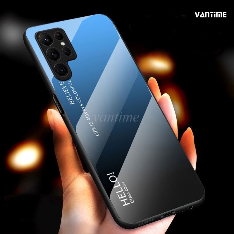 Vantime for Samsung Galaxy S22 Ultra 5G Case Gradient Phone Back Hard Glass Cover