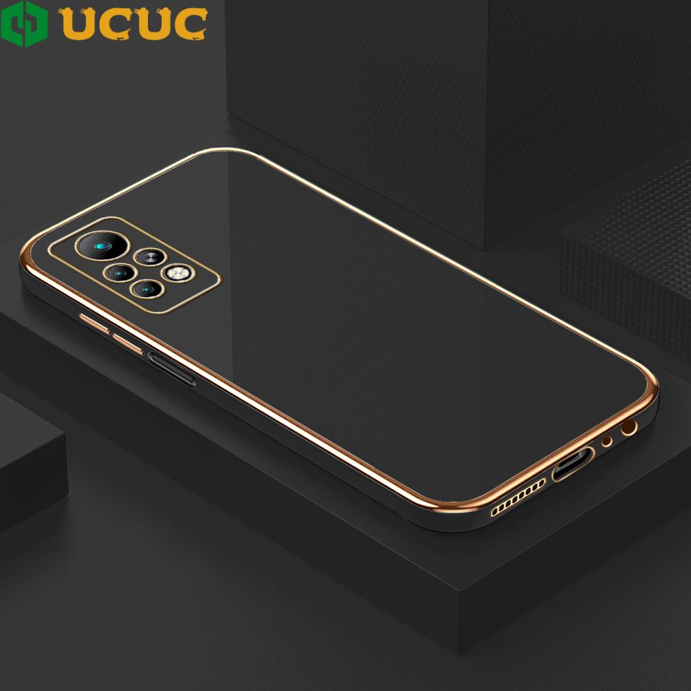 UCUC for Infinix Note 11S / Note 11 Pro Back Cover + Free Lanyard Colour Luxury 6D Plating Case Side Pattern Soft Silicone Square Phone Cases