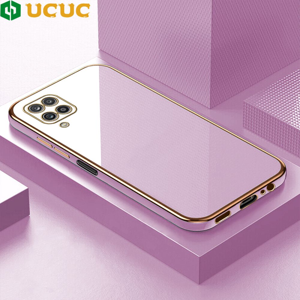 UCUC for Samsung Galaxy A12 / A12 5G / M12 Back Cover + Free Lanyard Colour Luxury 6D Plating Case Side Pattern Soft Silicone Square Phone Cases