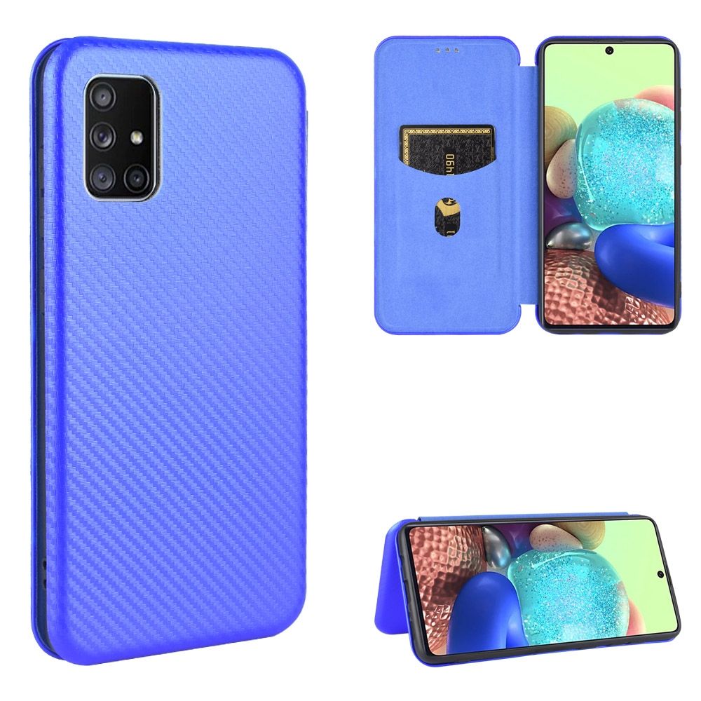 (Ready Stock)For Samsung Galaxy A71 5G Carbon Fiber Texture Magnetic Horizontal Flip TPU + PC + PU Leather Case with Rope & Card Slot(Brown)