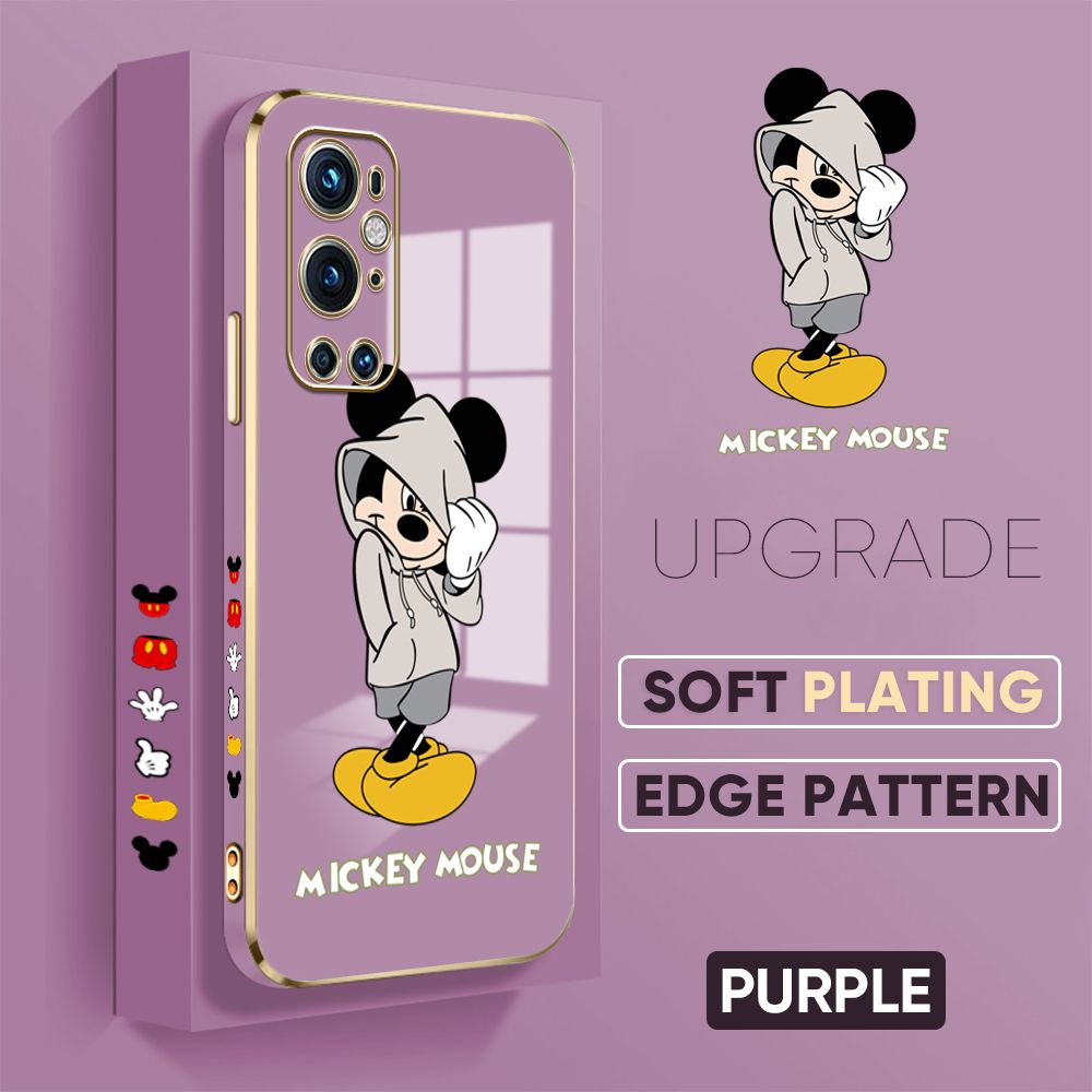TA for OnePlus 9 Pro Back Cover + Free Lanyard Handsome Mouse Luxury 6D Plating Case Side Pattern Soft Silicone Square Phone Cases