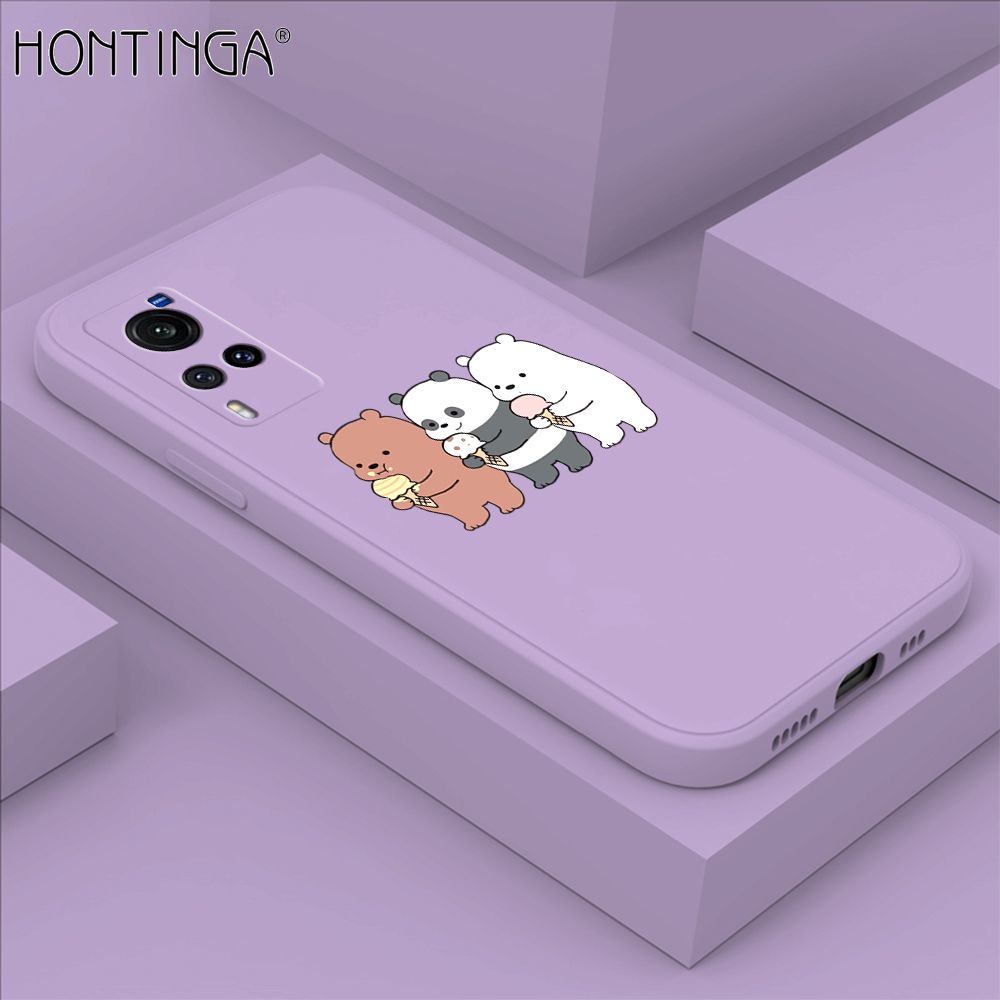 Hontinga for Vivo X60 5G Case Cute Cartoon Bear  Phone Case Soft Square Edge Silicone Cases Full Lens Cover Shockproof Protection Cover