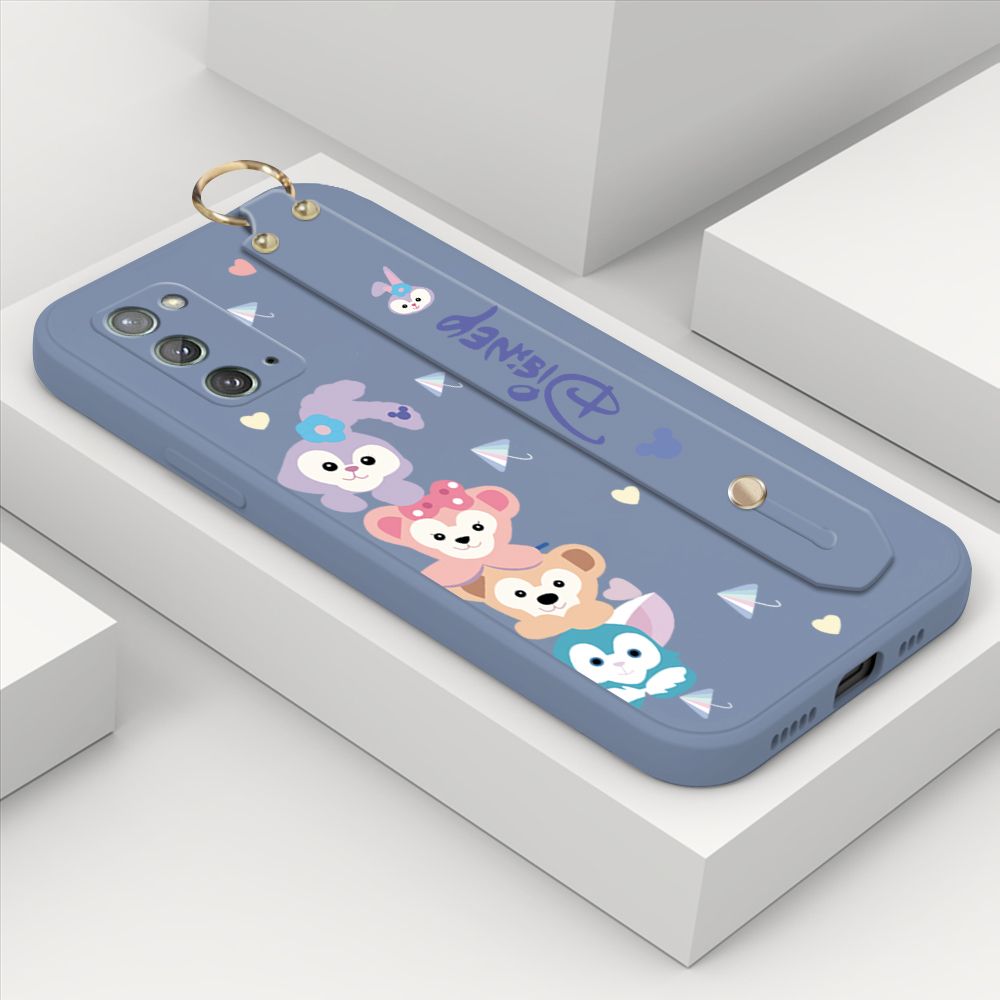 ZeroQiQi for Samsung Galaxy Note 20 Wrist Strap Case INS Cute Style Creative Cartoon Rabbit and Fox Cover Thin Square Edge Liquid Silicone Phone Case