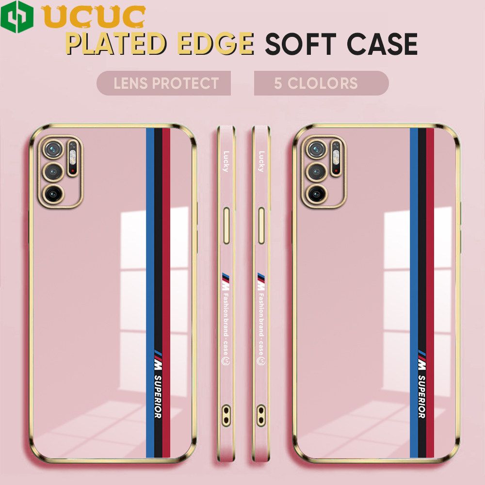 UCUC for Xiaomi Poco M3 Pro / Redmi Note 10 5G Back Cover + Free Lanyard Track Sign Luxury 6D Plating Case Side Pattern Soft Silicone Square Phone Cases